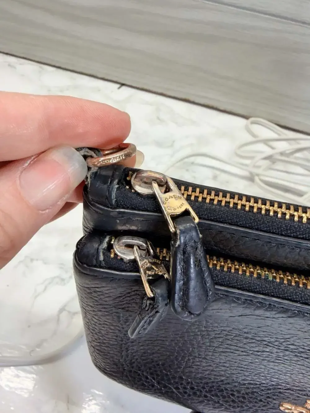 Coach Double Zip Wallet Wristlet Black Leather